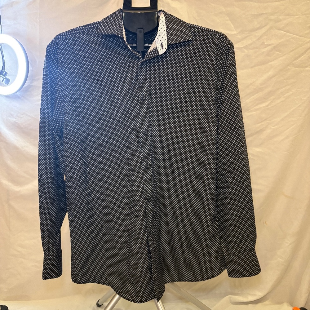 Society of Threads Men’s Geometric Pattern Dress Shirt White/Black Size M